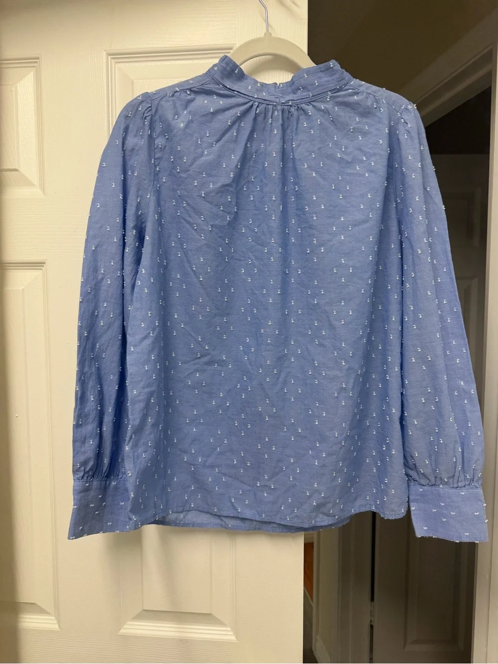 LOFT Clip Dot Mock Neck Long Sleeve Blouse Ballad Blue Size M